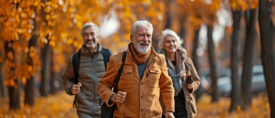 Happy senior couple enjoying a run outside; woman and husband are retirees who lead active lives. - obrazy, fototapety, plakaty