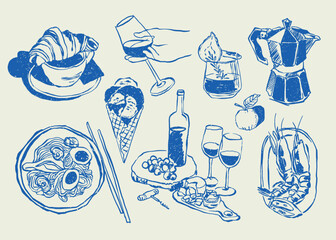 Abstract boho style food and beverages vector illustrations for your wall art gallery, logo design, wallpaper	