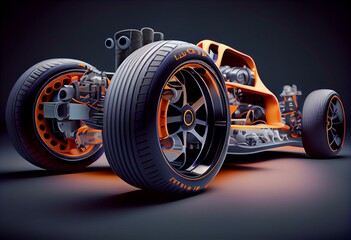 3D Illustration. Displacement plot isometric view of a race car suspension upright with scale. Generative AI