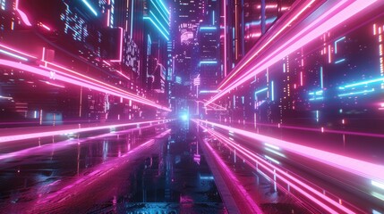 Fototapeta na wymiar Futuristic city concept neon lights and holograms sci-fi reality