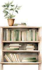 Shelves with books illustration. Generative AI.