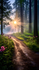 Enchanting Sublime Solitude: A Stroll Through The Verdant Forest Under the Celestial Sunlight.