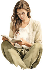 Young woman reading a book. Generative AI.