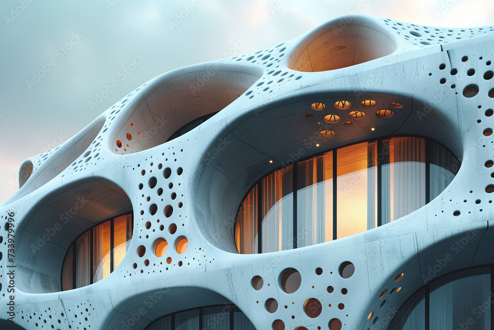 Poster parametric facade of a modern building inspired by art nouveau architecture. background image. creat