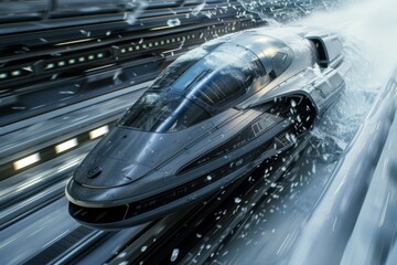 Fototapeta premium A futuristic train in flight.