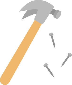 Hammer and nails isolated in white background. Tools for carpentry services