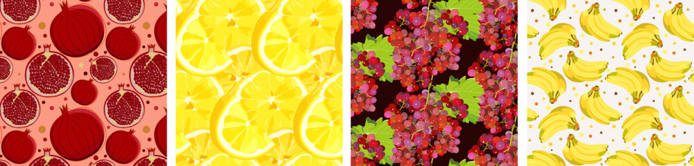 Set of patterns with fruits. Vector illustration. Fruit market.