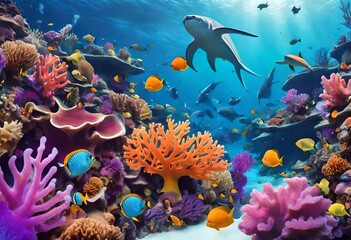Naklejka na ściany i meble coral reef and fish,sea world,world wildlife day