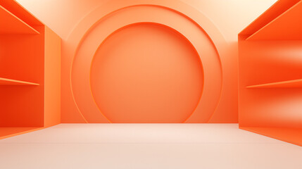 Delicate Abstract orange walls background room with bright orange walls and a white floor.