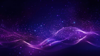 Digital purple particles wave and light abstract background with shining dots stars