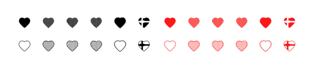 Hearts icon collection. Flat and silhouette style. Vector icons