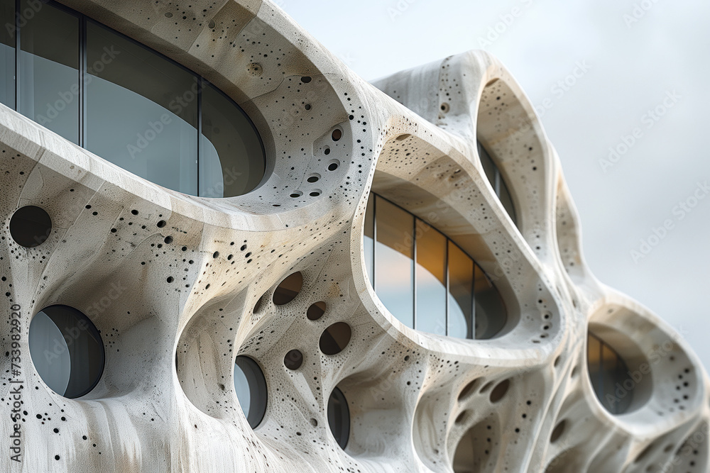 Poster parametric facade of a modern building inspired by new gothic architecture. background image. create