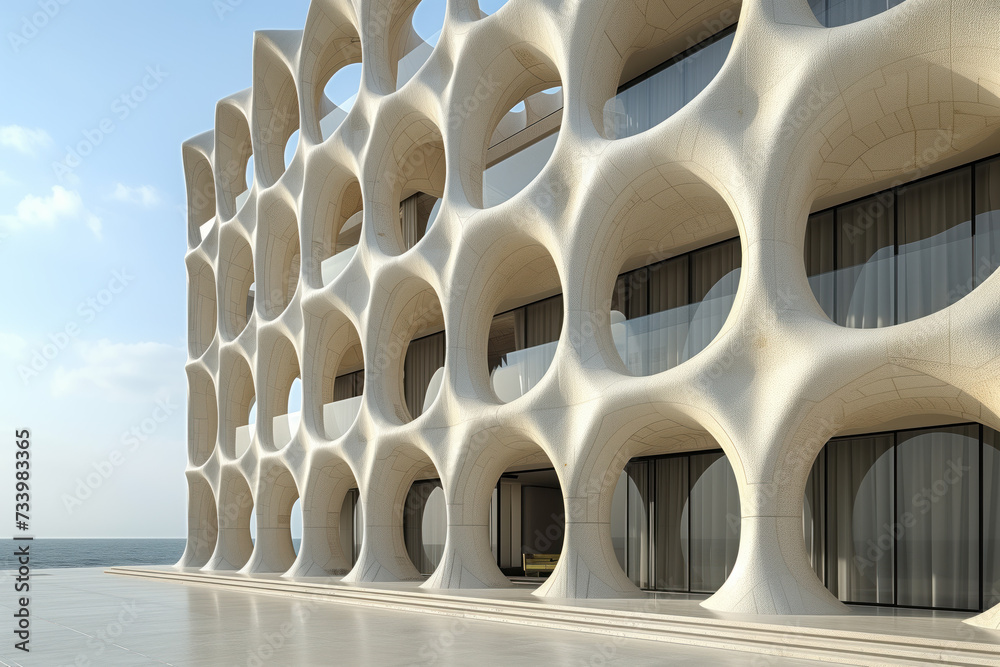 Poster parametric facade of a modern building inspired by new gothic architecture. background image. create