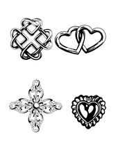 Black and white drawing, png transparent background, flash tattoo art, heart decoartion