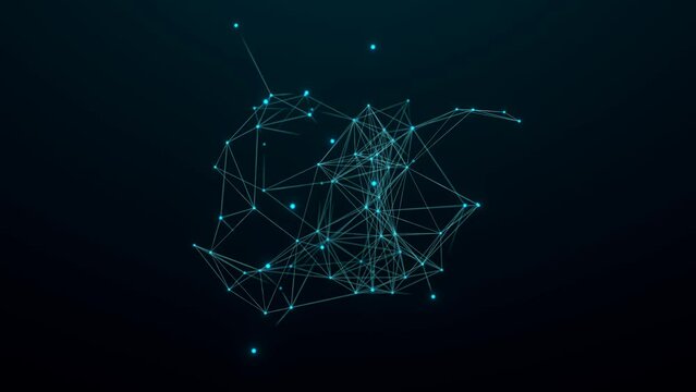 Polygon network in blue. Abstract plexus, science, connections, wire, system and digital, geometry. 