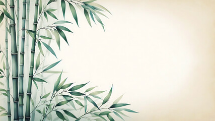 bamboo frame on bamboo background, watercolor style
