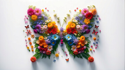 Fototapeta na wymiar Farbenfrohe Blumen- und Schmetterlingsflügel Komposition