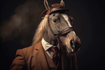Fototapeta premium Horse with suit and hat