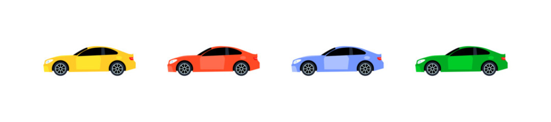 Car icon set. Side view. Flat style. Vector icons