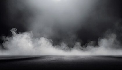 Fototapeta premium Dark empty street background, white smoke on the ground.
