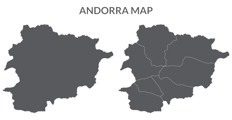 Andorra map. Map of Andorra in grey set - obrazy, fototapety, plakaty