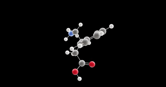 Phenibut molecule, rotating 3D model of anxiolytic, looped video on a black background