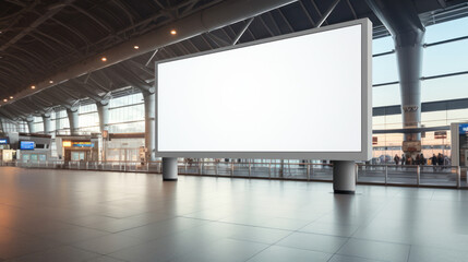 big mock up of vertical blank advertising billboard or light box showcase at airport, copy space for your text message or media content, advertisement, commercial and marketing concept