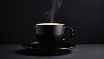 A coffee in a black cup with a dark background