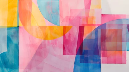 Fotobehang Watercolor painting with geometric shapes in pastel colors. Abstract minimalistic composition © Oksana