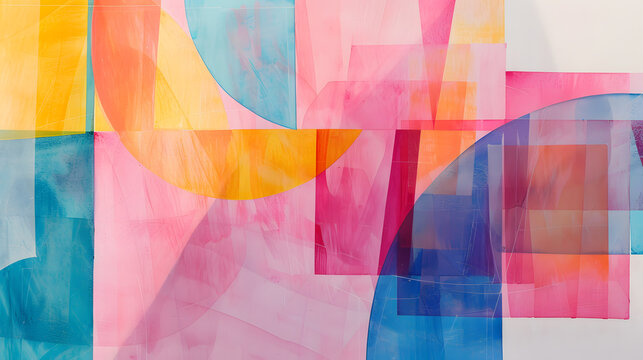 Watercolor painting with geometric shapes in pastel colors. Abstract minimalistic composition