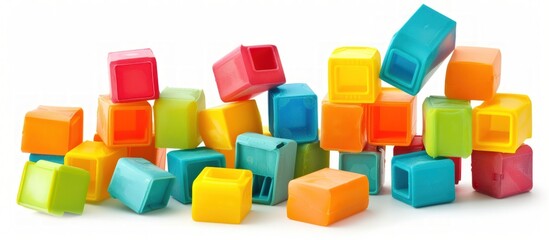 Colorful plastic blocks toy isolated on white background. AI generated image