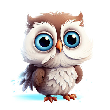 cute cartoon owl icon with drops of water, isolated on a white background