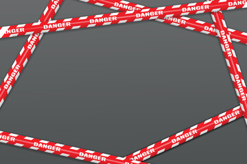 red ribbon border. Caution tape set of Barrier red tape ribbons. Abstract warning lines for police, accident, under construction. Vector danger tape collection.