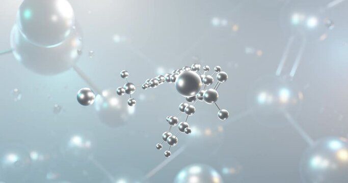 Azorubine rotating 3d molecule, molecular structure of azo dye e122, seamless video