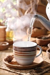 hot tea on the table in the morning