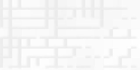 Paper square white Background with modern seamless lines, Abstract seamless and modern random shifted white scaled cube boxes block, Embossed paper square white geometric pattern of 3d blocks pattern. - obrazy, fototapety, plakaty