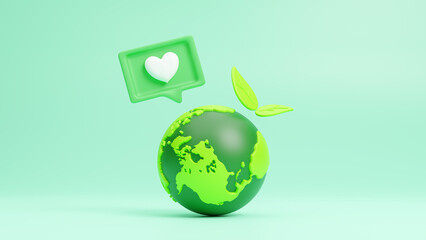 ECO friendly, concept of loving earth and nature, Ecology, protection of world environment and nature. Happy Earth Day, Save the Earth, Protect environmental and eco green life. 3d render illustration