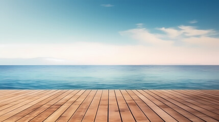 Empty concrete floor, 3D rendering sea view square with clear sky background