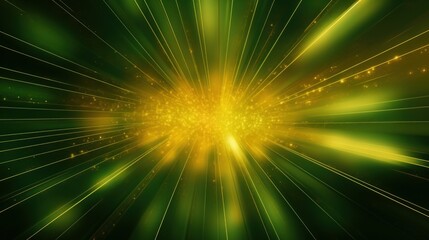 Fototapeta na wymiar Asymmetric green light burst, abstract beautiful rays of lights on dark green background with the color of green and yellow, golden green sparkling backdrop with