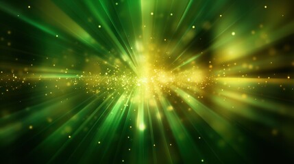 Asymmetric green light burst, abstract beautiful rays of lights on dark green background with the color of green and yellow, golden green sparkling backdrop with