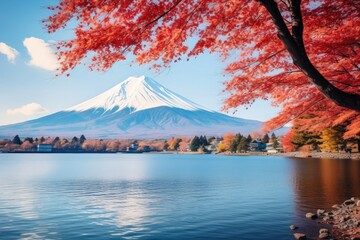 Autumn Season and Mountain Fuji at Kawaguchiko lake, Japan. 