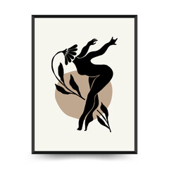 Modern Art Poster with body, women and flower. Matisse Abstract Set, Aesthetic Modern, Boho Decor, Minimalist, Illustration, Vector, Poster, Postcard. Aesthetic minimalist design.