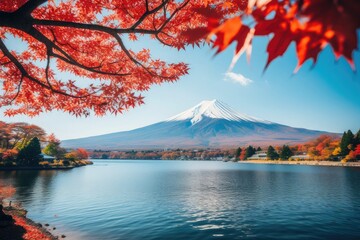Autumn Season and Mountain Fuji at Kawaguchiko lake, Japan. 