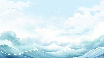 Hand drawn watercolor sea waves background with free space for text or copywriting
