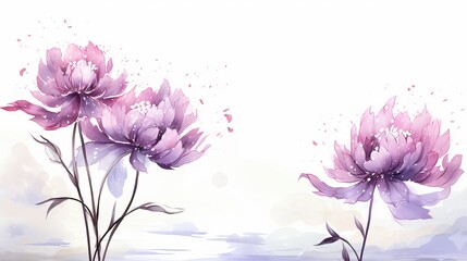 Hand drawn peony flowers on white background for mother day card with copy space