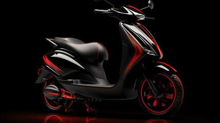 Scooter with black background and red rims.