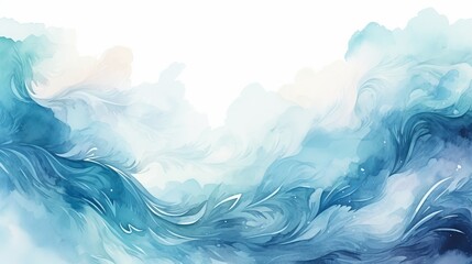 Beautiful hand drawn watercolor sea waves background with ample space for text or design elements