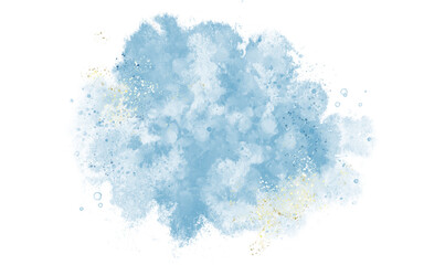 Abstract watercolor or alcohol ink art blue background with golden crackers. Pastel blue marble drawing effect. llustration design template for wedding invitation,decoration, banner, background. Png	
