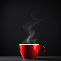 A coffee in a red cup with a dark background