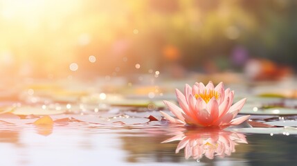 Peach bokeh background with water lily or lotus flower for vesak day and buddha birthday concept